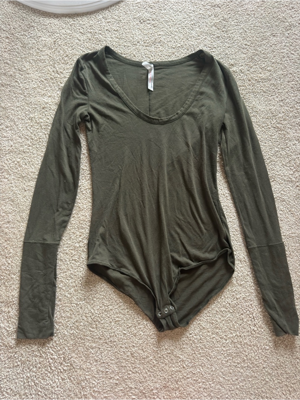 Free People Olive Long Sleeve Scoop Neck Bodysuit
